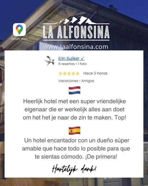 Muchísimas gracias Erin por su valoración de 5 estrellas y por sus amables palabras.

Nos alegra enormemente saber que se sintió tan bienvenida y cómoda durante su estancia. Trabajamos cada día para que nuestros huéspedes se sientan como en casa, por lo que leer comentarios como el suyo es una gran satisfacción para todo el equipo.

Esperamos tener el placer de volver a recibirla muy pronto en el Hotel La Alfonsina.
.
📞 658 88 45 54 🖥️ laalfonsina.com
#AlfonsinaHotel #HotelesRurales #HotelesConEncanto #CantabriaMasXDescubrir #DondeFonso #SantibañezdeCarriedo #DesayunoPasiego #vallespasiegos #cantabria